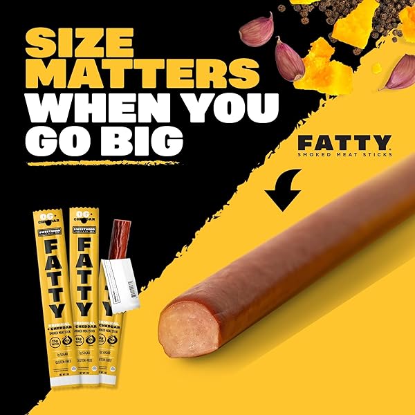 FATTY MEAT STICKS, HIGH PROTEIN, MADE WITH GRASS FED BEEF, PORK RAISED WITHOUT ANTIBIOTICS, 13G PROTEIN PER STICK, ORIGINAL CHEDDAR, 2 OZ.