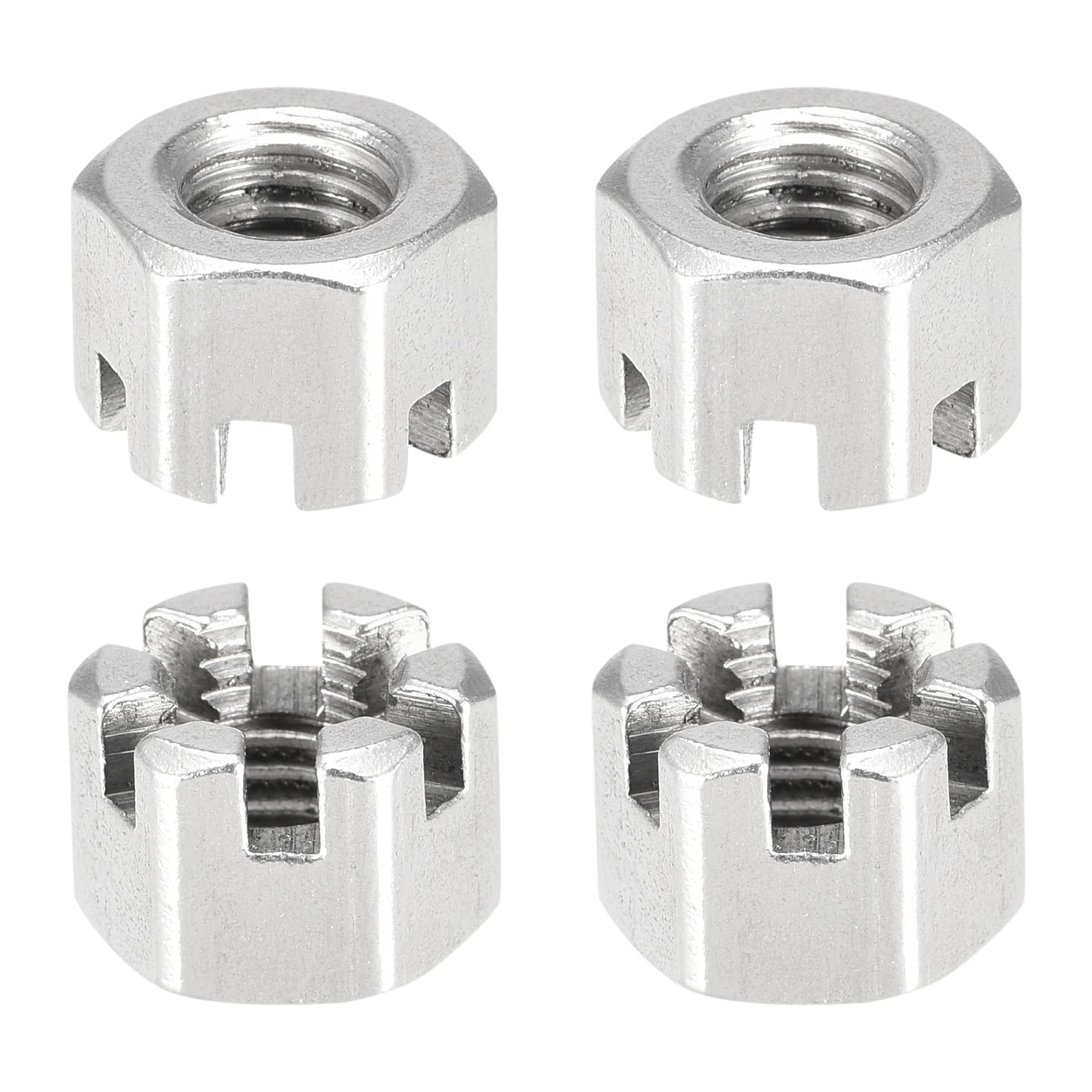 DTGN M8x1.25mm(DxP) Hex Slotted Nuts - 10Pack - Good for Machinery - 304 Stainless Steel Hexagon Nuts - Silver Tone