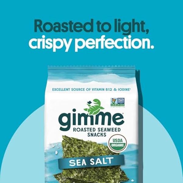 GIMME SEAWEED ORGANIC PREMIUM ROASTED SEAWEED SNACKS, SEA SALT, 6 COUNT, KETO, VEGAN, GLUTEN-FREE, GREAT SOURCE OF OMEGA3S AND IODINE, HEALTHY ON-THE-GO SNACK FOR KIDS AND ADULTS