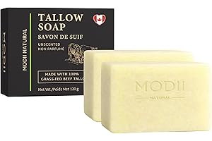 Beef Tallow Handmade Soap (2 Pack, 120g Each) – Grass-Fed Tallow with Olive, Coconut, Palm, Shea Butter, Jojoba & Avocado Oil