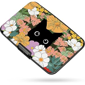 WixScribe Credit Card Holder for Women Men Cat Hiding in Flowers