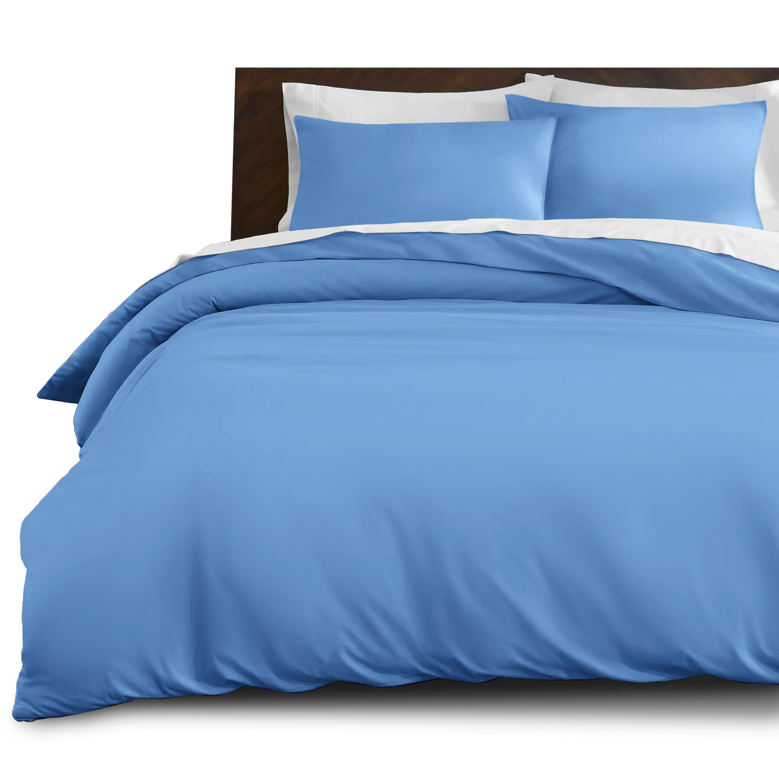 Imperial Rooms Single Duvet Cover Set Brushed Microfiber Plain Light Blue Bedding Set Button Closure Ultra Soft 2 PCs Quilt Cover with Pillow Case (135 x 200 Cm) — image 1