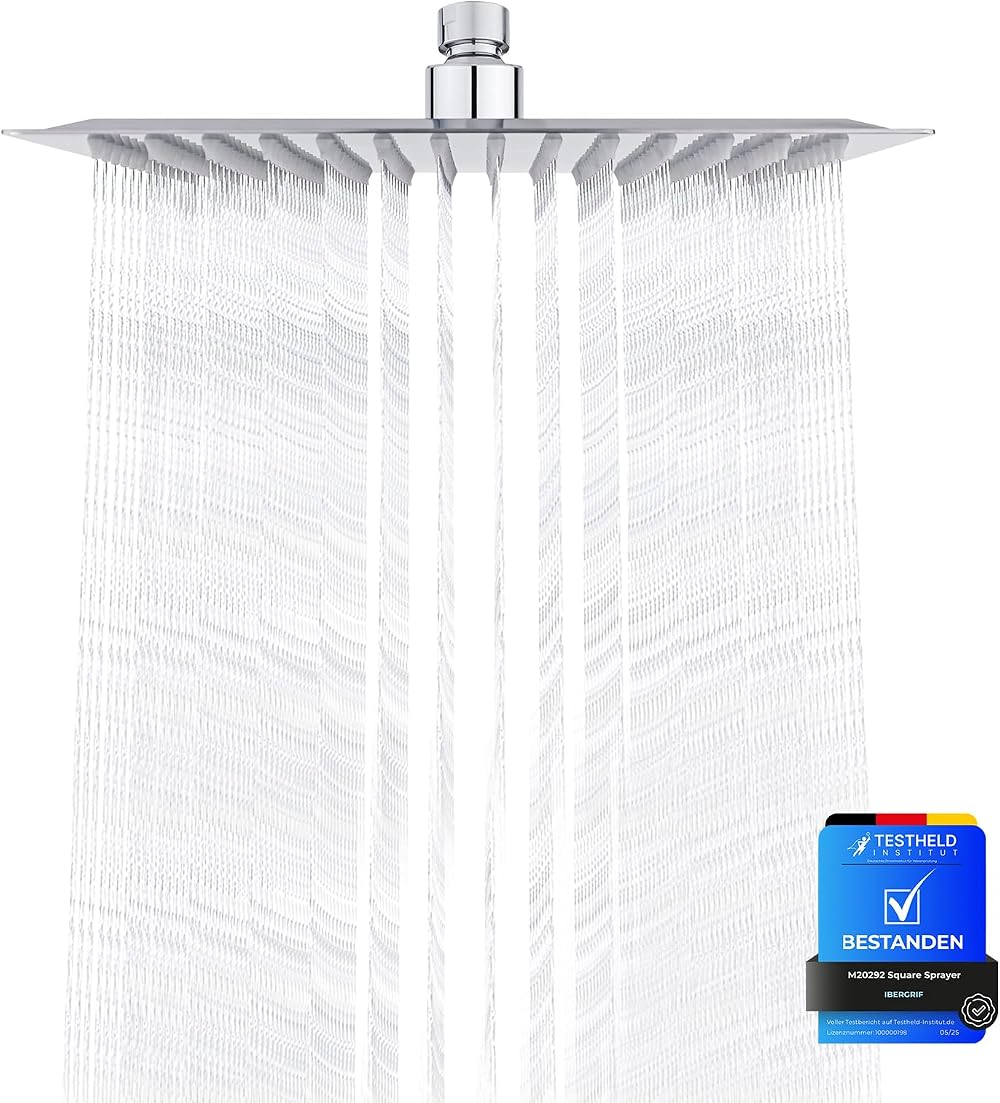 Ibergrif M20292 8 Inch Square Rain Shower Head 304 Stainless Steel Ultra Thin