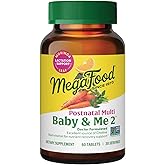 MegaFood Baby & Me 2 Postnatal Vitamins for Women Breastfeeding with Folate (Folic Acid Natural Form), Choline, Iodine, Vitamin D, Moringa Leaf and More - 60 Tabs (30 Servings)