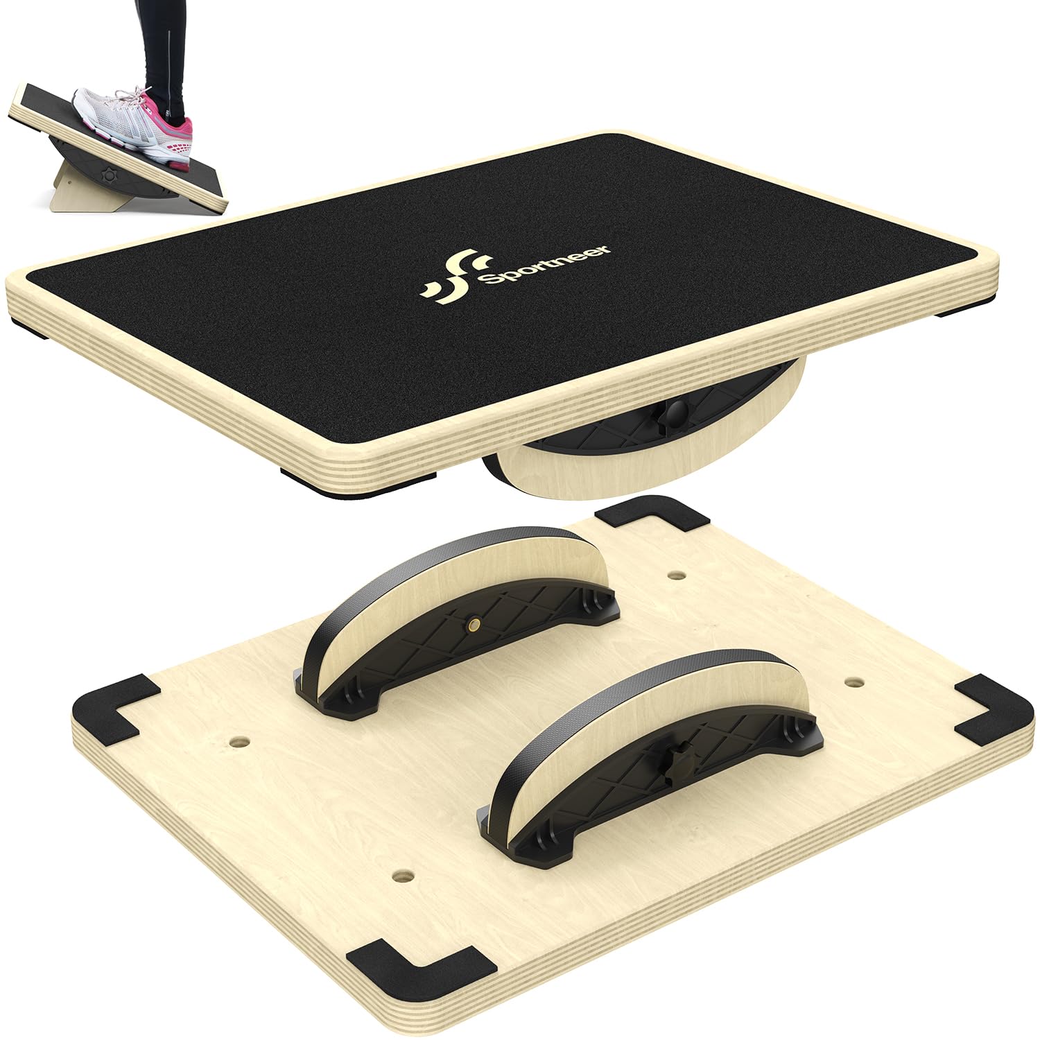 Photo 1 of Sportneer 2-in-1 Balance Board – Adjustable Wobble & Slant Board for Core Strength, Stretching, Rehab, Standing Desk, Home Gym Workout