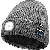 ATNKE LED Lighted Bluetooth Lined Fleece Beanie Hat, USB Rechargeable 4 LED Wireless Run Headlamp Cap for Men and Women