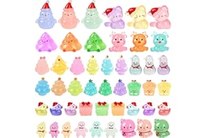 Jansun Mini Christmas Luminous Figurines, 45pcs Christmas Resin Snowman Christmas Tree Gift Box Gingerbread Man Glow in The Dark Decorations for DIY Crafts Xmas Party Gifts Garden Dollhouse Decor