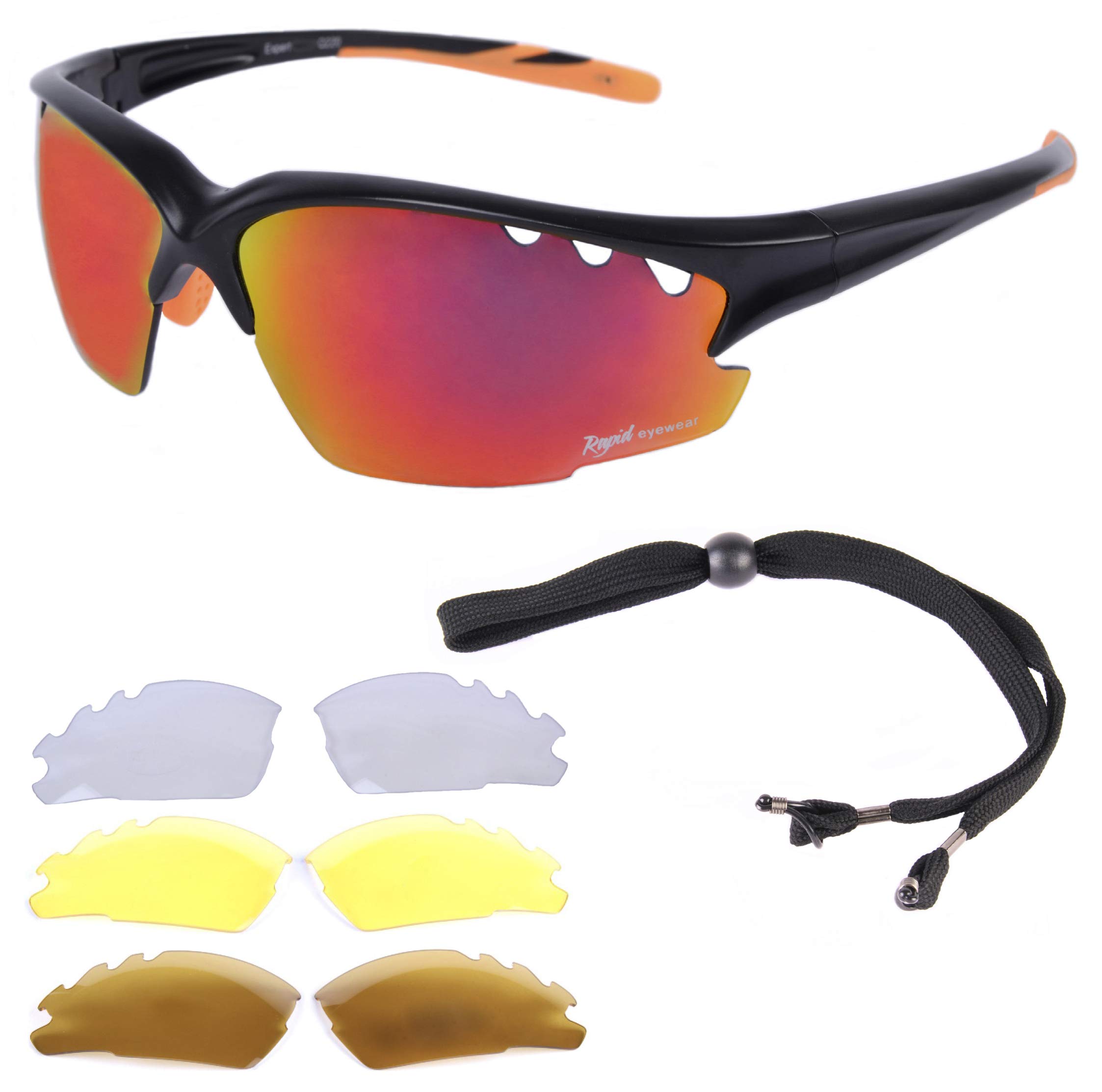 Rapid Eyewear Expert Cycle MULTI LENS SUNGLASSES FOR CYCLING Polarized, Clear & Low Light Winter Lenses Included. For Men & Women. UV 400 Anti Glare Glasses Optics. Also For Running & Triathlons