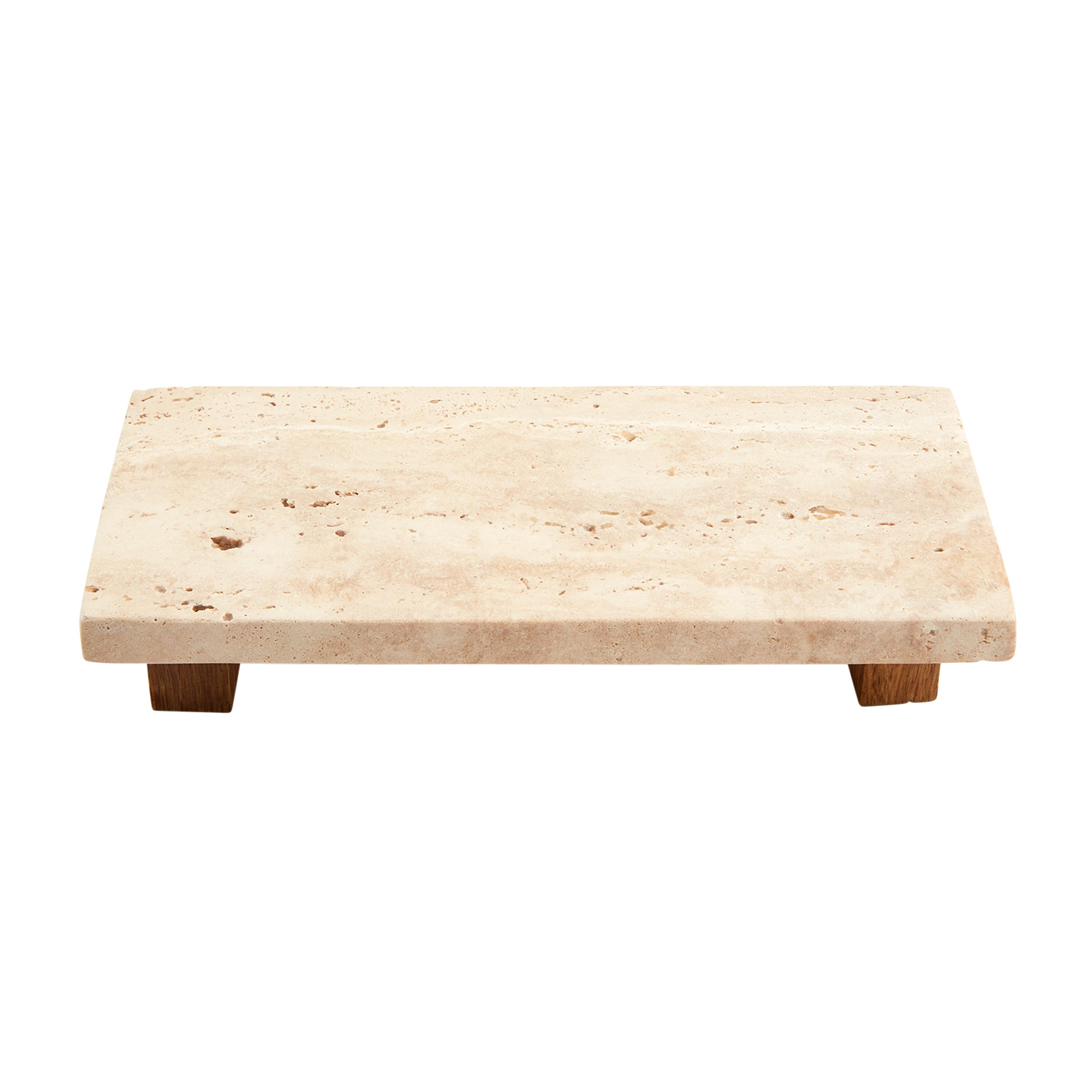 Photo 1 of Mud Pie Small Travertine Footed Tray, 4" x 9", BROWN