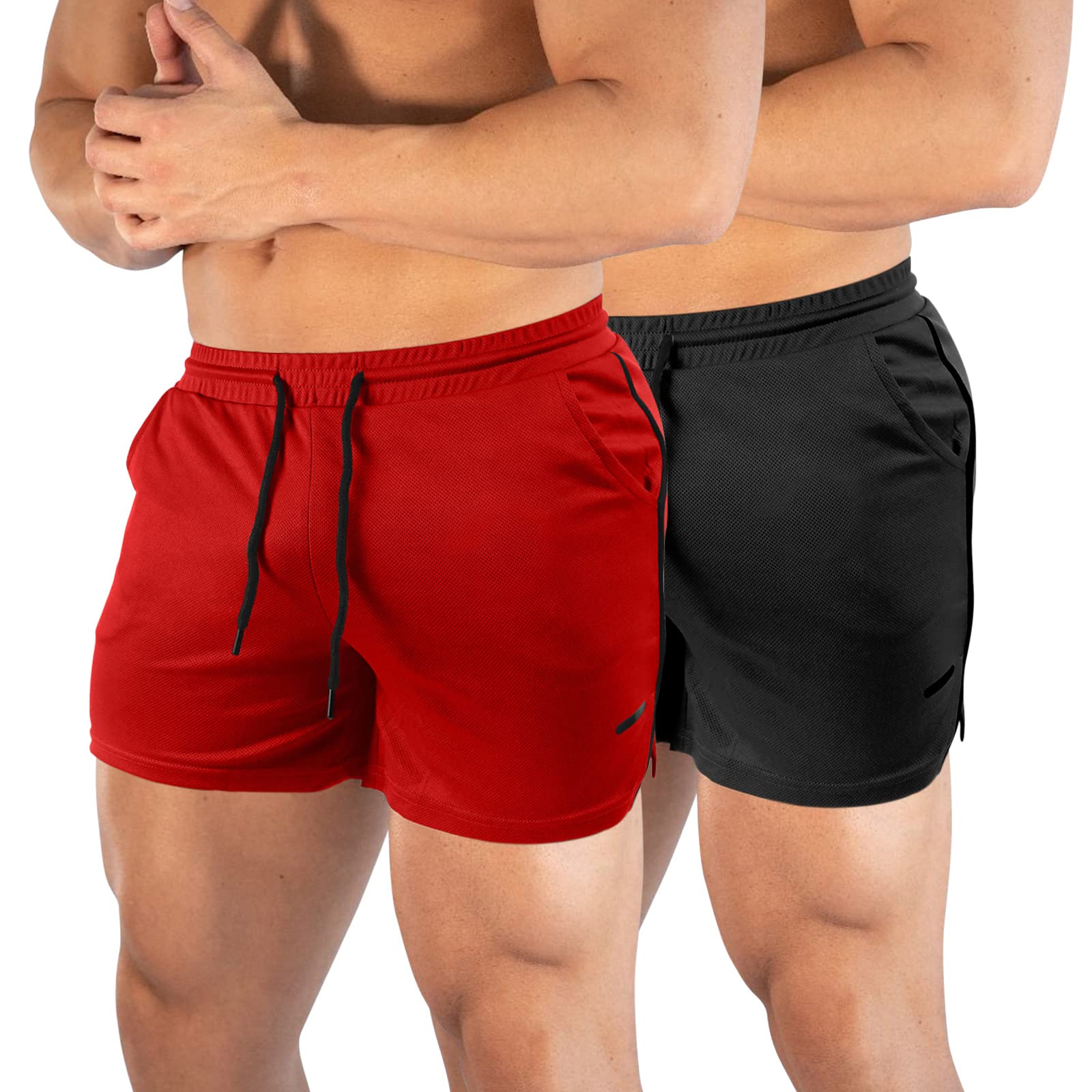 Photo 1 of TEZO Mens 5" Gym Workout Shorts Athletic Running Training Quick Dry Short Pants Pockets Lightweight Mesh Activewear(RDBK M)