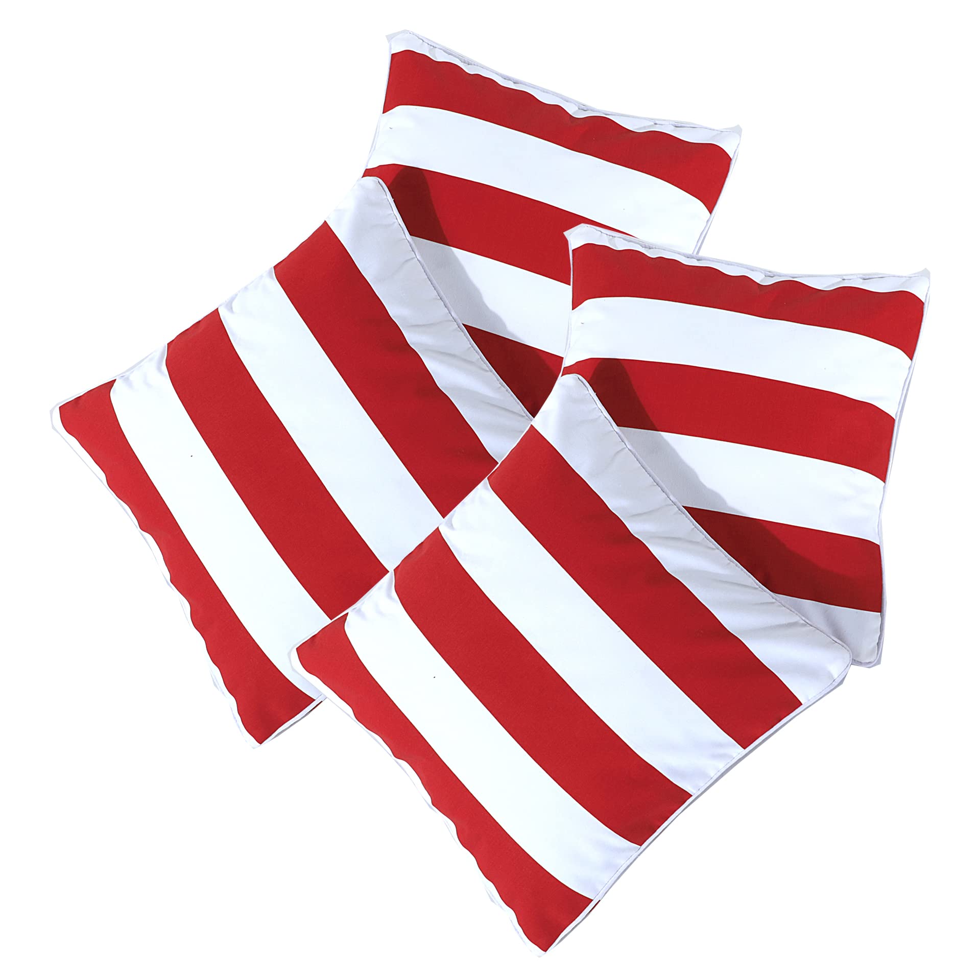 Belle Home Set of 4 Cushion Cover 18 x 18 (45 x 45 cm) Red & White Stripe with Invisible Zipper Cotton Linen Square Pillowcases- Beautiful Design for Living Room, Sofa, Bedroom, Office, Couch
