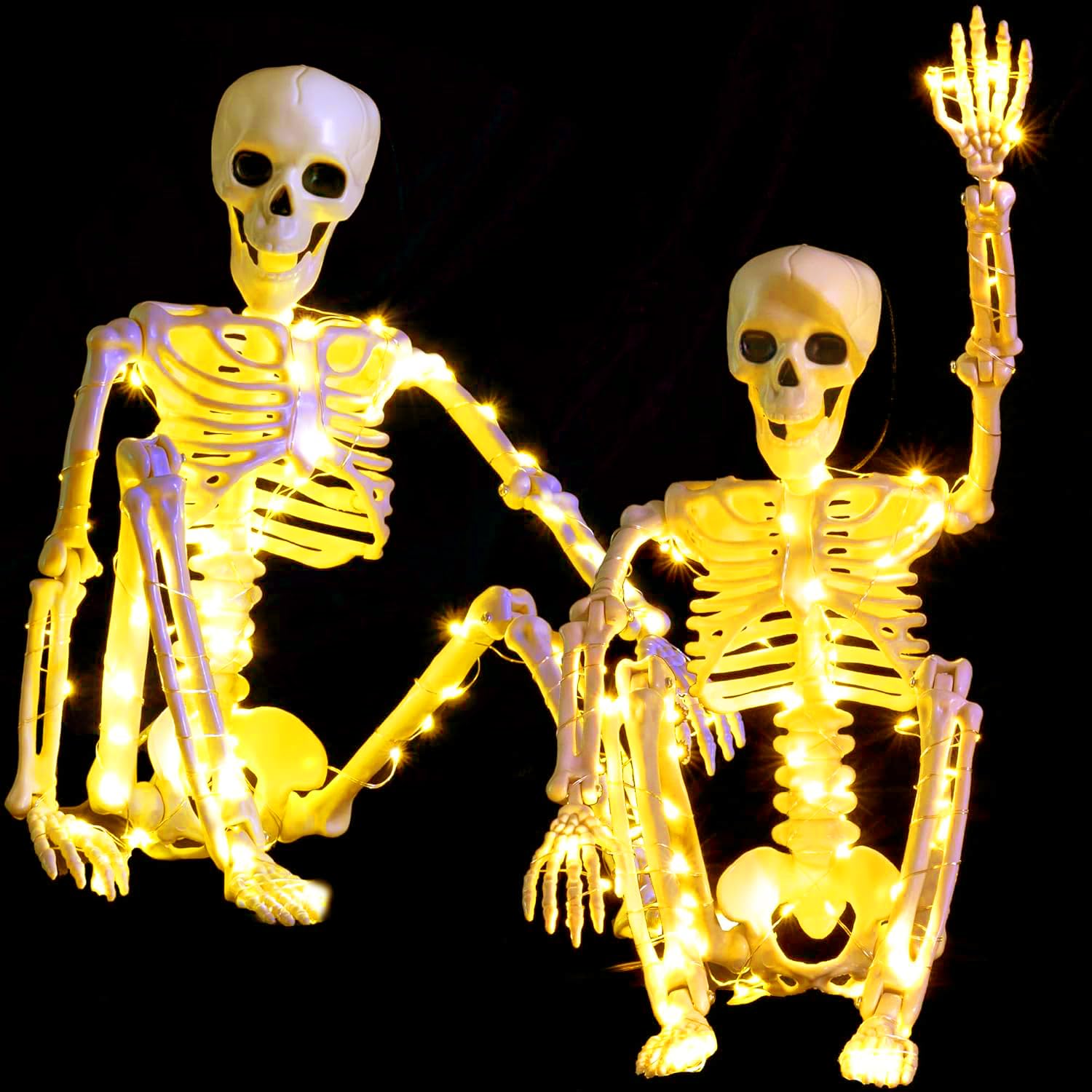 Photo 1 of 2 Pack 24 Inches Halloween Skeleton, LED Light Up Pose-N-Stay Halloween Skeleton Full Body Posable Movable Jonints for Halloween Decoration