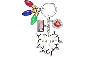 QIQISMGS Friendship Gifts Keychain - Friends Don’t Lie Heart Pendant with Colorful Light Bulbs, Cassette Tape & Crystal Charm