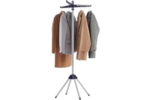 SONGMICS Clothes Drying Rack, 59-Inch Folding Laundry Drying Rack with 3 Rotatable Arms for Hangers, 4 Legs, Stainless Steel,