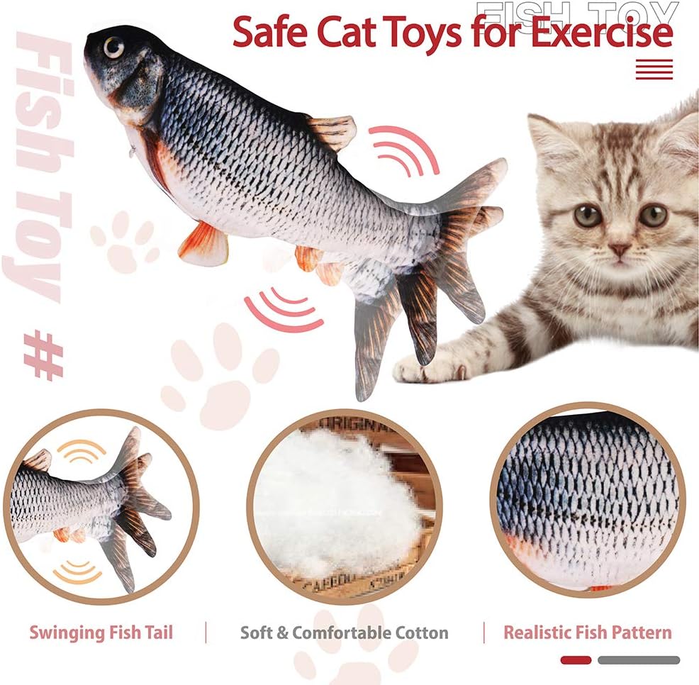 Floppy Fish Cat Toy, Realistic Moving Fish Cat Toy, Wiggle Fish Catnip Toy, Flippity Fish with Cat Wand Stick Toy & Cat Spring Toy, Interactive Cat Exercise Toy, Perfect for Biting, Chew and Kick : Pet Supplies
