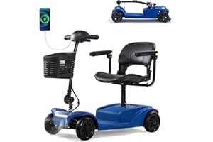 WayCare 4 Wheels Mobility Scooter, 15 Miles Long Range Wheelchair Device, Powered Mobility Scooters for Seniors, Adults, Compact Duty Mobile for Travel with LED Headlight and Detachable Basket (Blue)