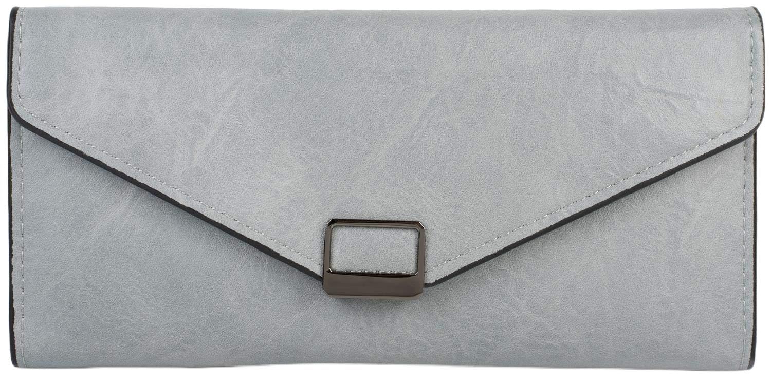 styleBREAKER Women Purse with Flap and Separate Card Pouch, Metal Buckle, snap Fastening Wallet 02040128, Colour:Blue-Grey