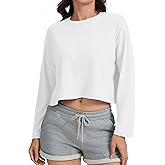 Eyanse Long Sleeve Crop Tops for Women Loose Oversized Shirts Cropped Tee