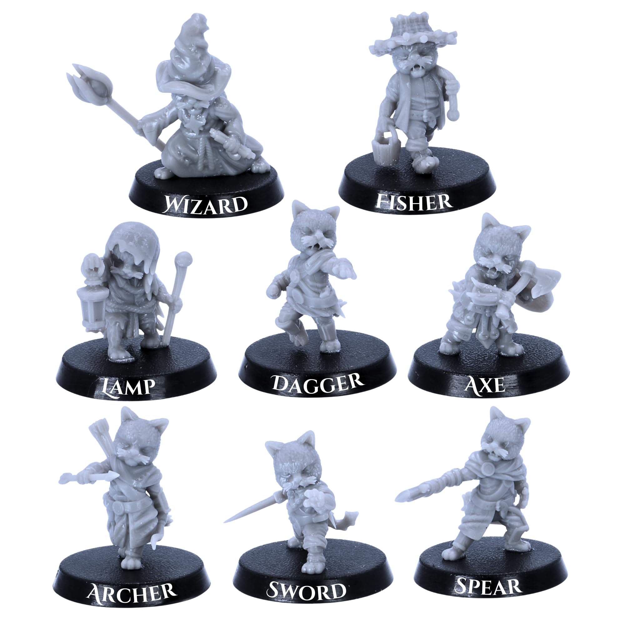 Forged Terrain Cat Folk Miniatures Set – 8 Cat Miniatures for Tabletop RPGs | 28mm Scale Fantasy Models | DnD, Wargames | Epic Miniatures Licensed | Resin Unpainted Figures Collectors & Gamers