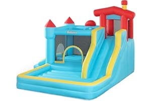 Outfunny Bounce House with Slide, Inflatable Bouncy House for Kids 3-12, Outdoor & Indoor, 450W Blower, Blue