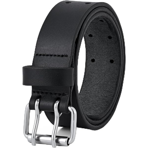 Men's Full Grain Buffalo Leather Belt - Vintage Metal Buckle, 1-1/2 Inch (38mm) Width - Casual Jeans Belt
