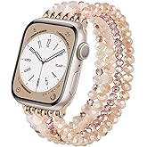 KOREDA Beaded Bracelet Compatible for Apple Watch Band 38mm 40mm 41mm 42mm 44mm 45mm 46mm Series 11 10 9 8 7 SE 6 5 4 Women, Fashion Cute Handmade Elastic Pearl Beads Stretch Strap for iWatch Bands 3/2/1