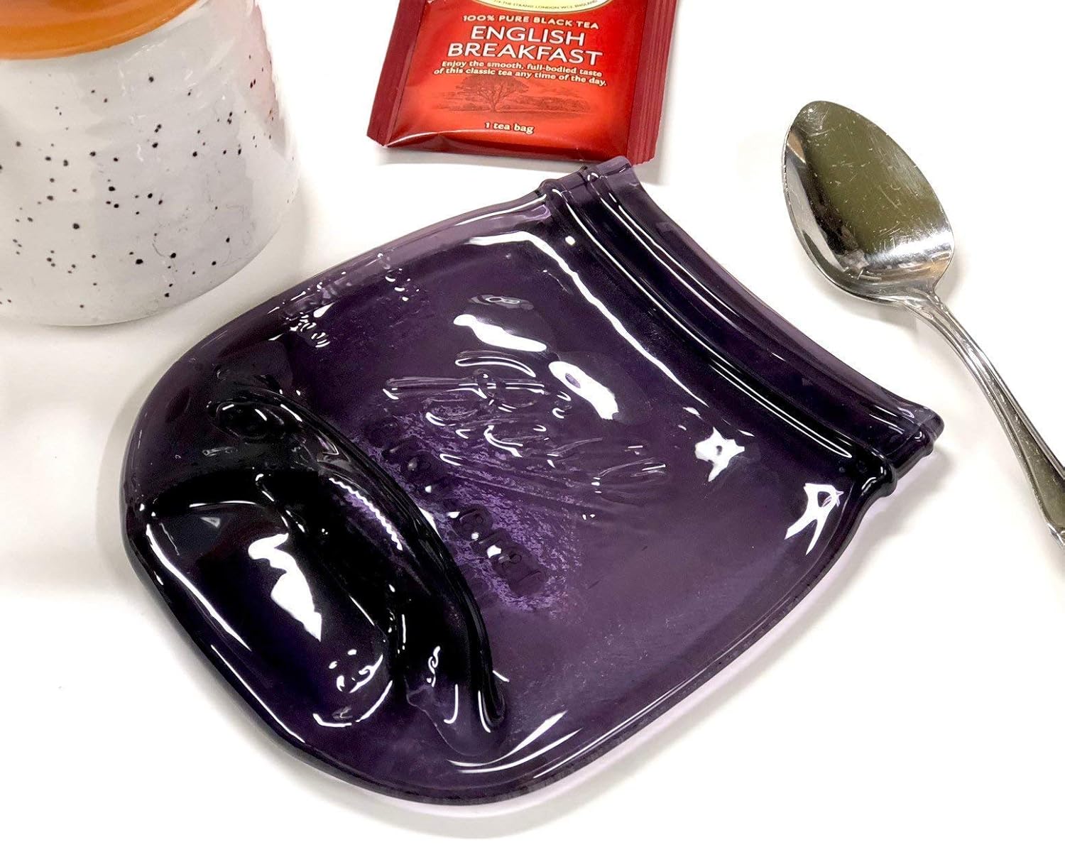 Vintage Style Melted Purple Mason Jar Spoon Rest for Stove Top, Ball Jar Teaspoon