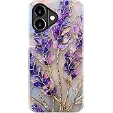 Esdot for iPhone 17 Case Cute - Wireless Charging Compatible – Dual-Layer Soft Silicone + Hard Shell - Wildflower Design - Protective Phone Cover for Women Girls - Lavender