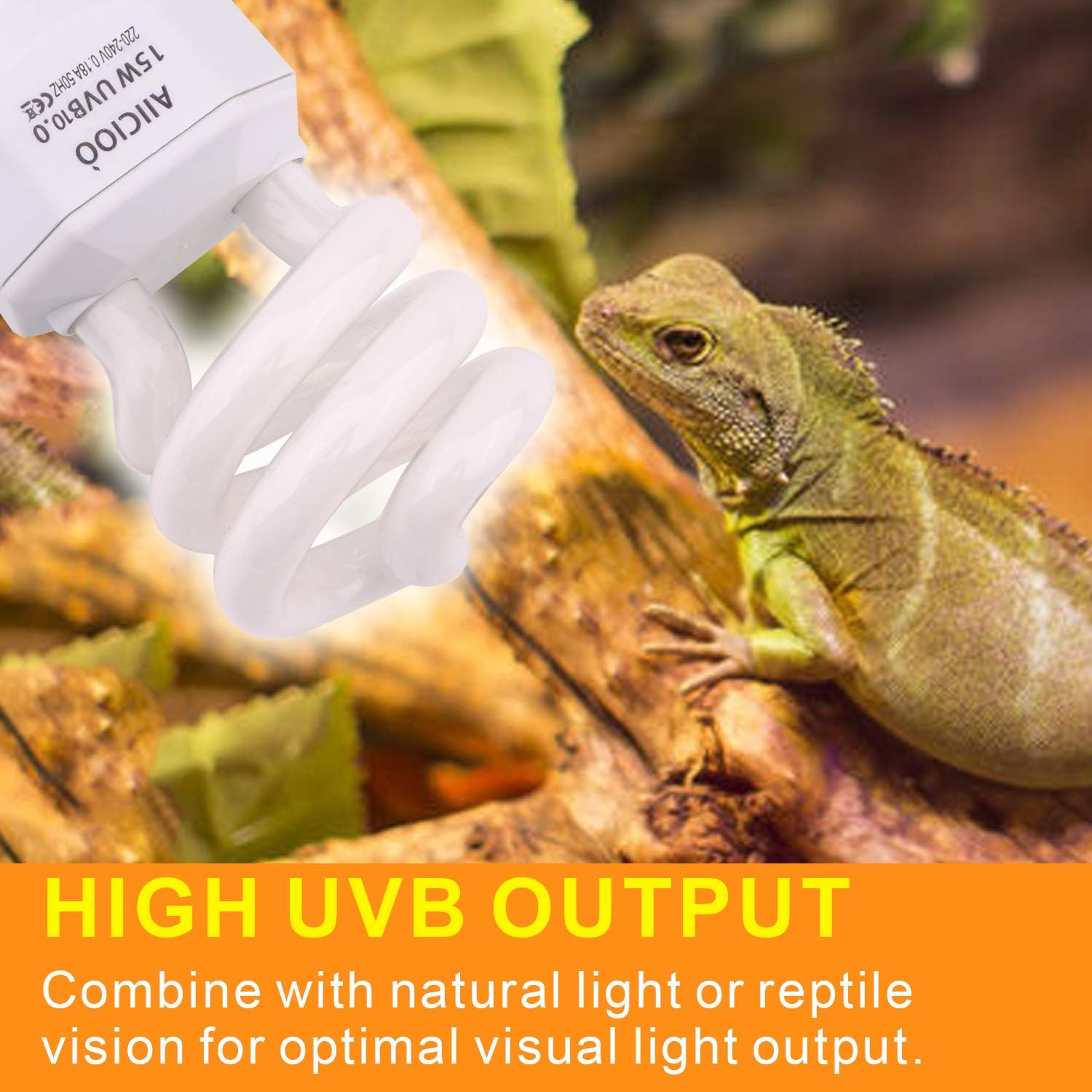 AIICIOO Reptile Uvb Light Kit 10.0 15W Vivarium Lamp Tank UVB Bulb for Tortoise Lizard