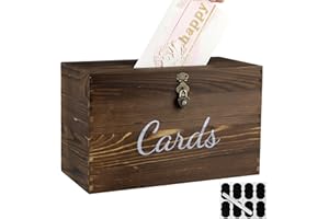 MDLUU Wood Wedding Card Box, Rustic Wedding Money Case with Lock, Envelope Holder Card Receiving Box for Reception, Birthday Party (Brown)
