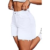 IWD Jean Shorts for Women High Waisted Stretchy Casual Denim Shorts Ripped Frayed Hem Summer Trendy Jorts