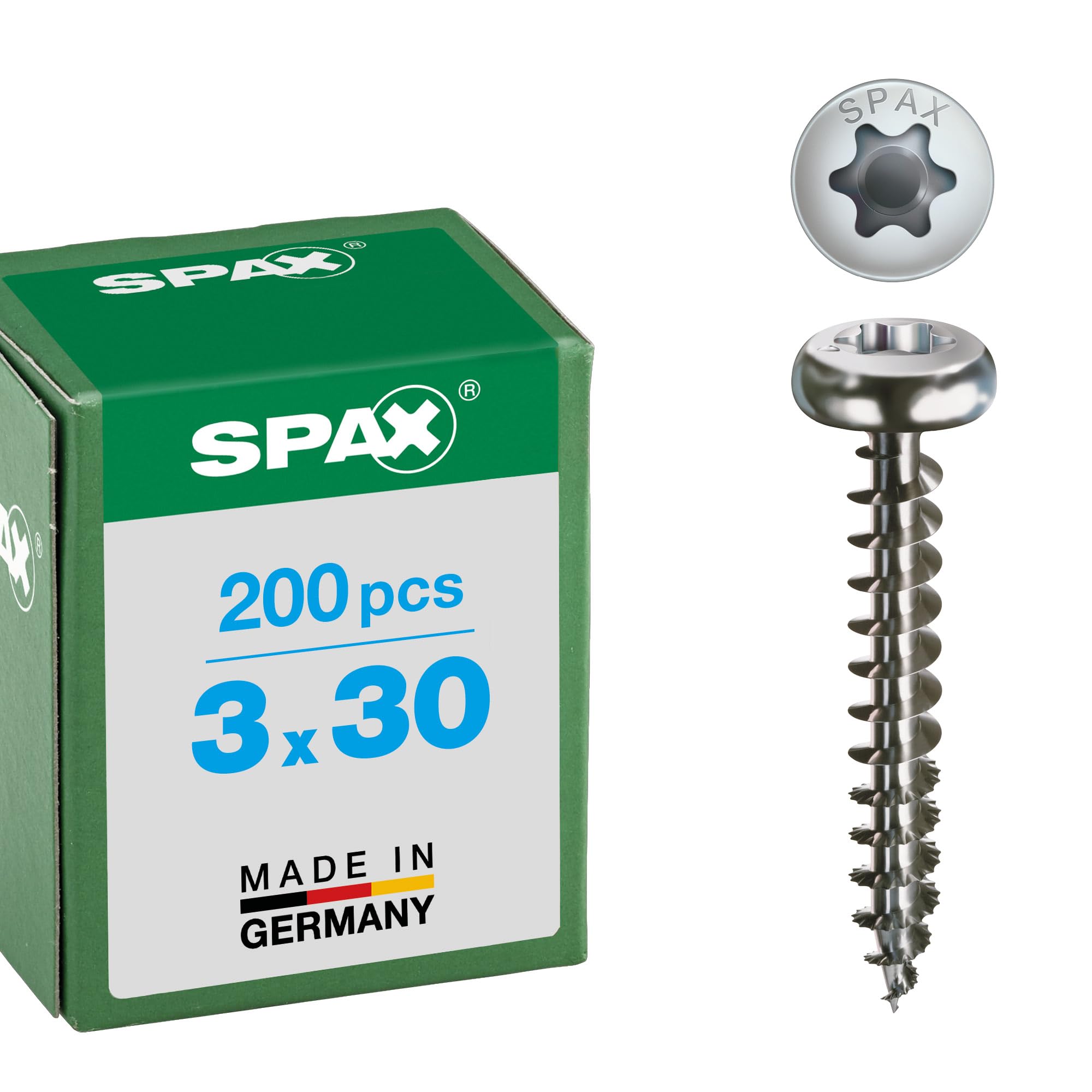SPAX T-Star Plus Universal Screws, Stainless Steel, A2, 3.0 x 30 mm, Pack of 200, Half Round Head, Fully Threaded, 4Cut โ image 1