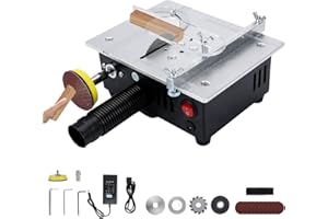 LEZZYRUCK Mini Table Saw with Polishing Disk and 4 Blades, 7-Speed Power Supply Adjustable Precision Table Saw Portable 0.1-1