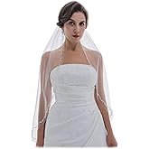 SAMKY 1T 1 Tier Offset Flower Vine Edge Crystal Pearl Bridal Veil