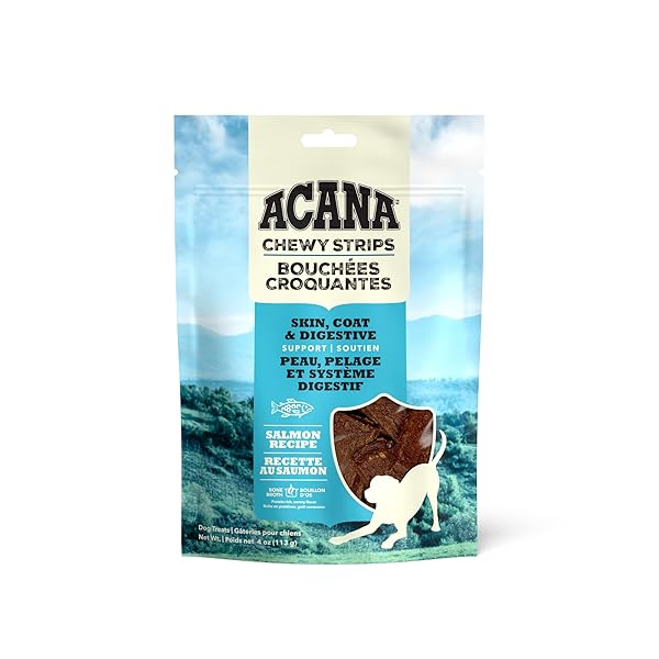 ACANA CHEWY STRIPS LIMITED INGREDIENT DOG TREATS SALMON RECIPE WITH SKIN, COAT, & DIGESTIVE SUPPORT 4OZ BAG