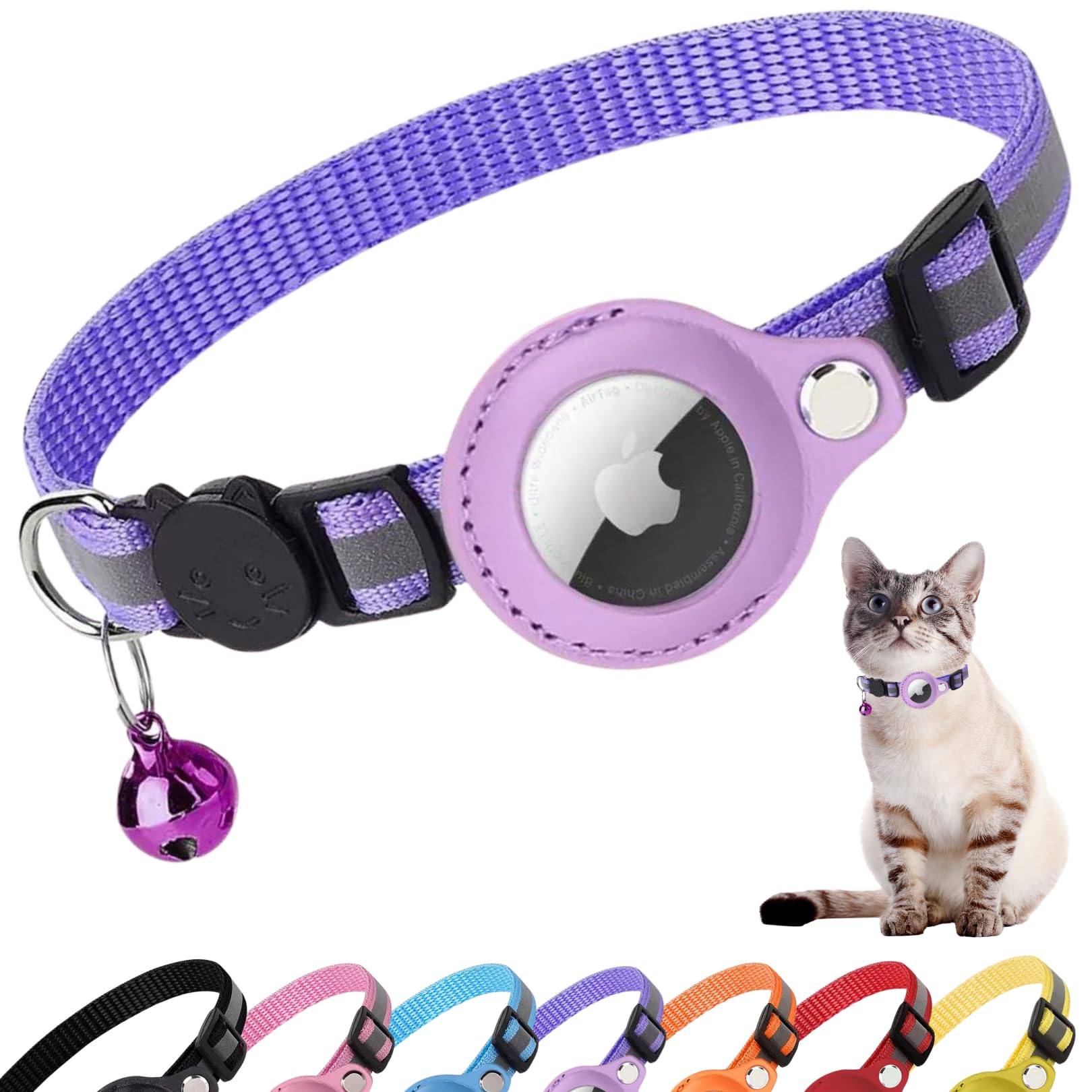 Cat Collar, Cat Accessories Compatible with Apple airtag, Cat Collars quick release for Kitten and Small Dogs, GPS airtag Not Included ! (purple)