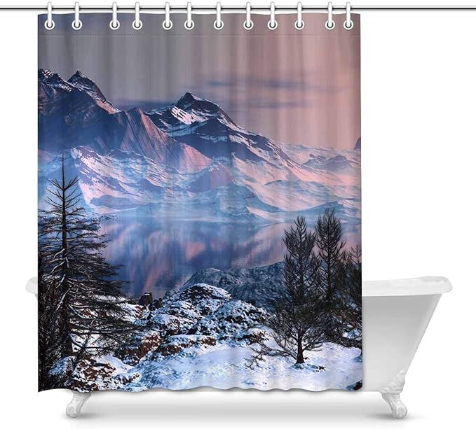Amazon Com Interestprint Winter Landscape Shower Curtain Bathroom Sets Mountain And Pines Tree Polyester Fabric Home Bath Shower Decor 60 X 72 Inches Home Kitchen