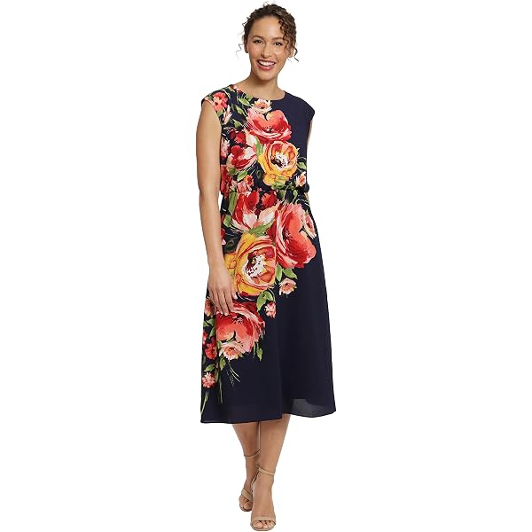 Vince Camuto Women's Printed Scuba Fit and Flare Dress, Navy/Red, 8 at  Amazon Women's Clothing store