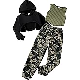 VeryNew Girls Clothing Sets 3 Piece Outfits,Long Sleeve Hoodie Tank Sweatpants Outfits Sportwear Sweatsuits for Kids 8-12 Y