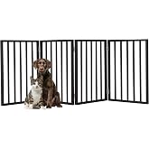 Pet Gate - 4-Panel Indoor Foldable Dog Fence for Stairs, Hallways, or Doorways - 72x24-Inch Wood Freestanding Dog Gates by PETMAKER (Black)