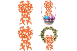 ALIBBON 2Pcs Spring Bows for Wreaths, Spring Wreath Bows, Spring Daisy Flower Bows for Crafts, Spring Decor, Orange Burlap Bows for Wreath Indoor Outdoor Wall Window Decorations