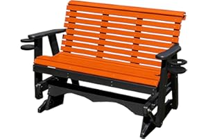 ECOMMERSIFY INC 5FT Glider Amish Handmade in USA Poly Lumber wood Lancaster series RollBack Porch Glider with Cupholders HeavyDuty Everlasting PolyTuf HDPE No wood fibers and 1000 lbs Limit,Stainless Steel hardware