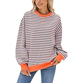 Blostirno Womens Oversized Striped Crewneck Sweatshirt Long Sleeve Colorblock Hoodies Shirts Fall Pullover Tops