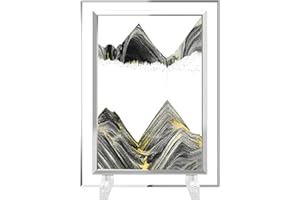 AzureLeap 3D Dynamic Sand Art Liquid Motion, Moving Sand Art Picture Square Glass 3D Deep Sea Sandscape in Motion Display Flowing Sand Frame Relaxing Desktop Home Office Work Decor (7inch-Black)