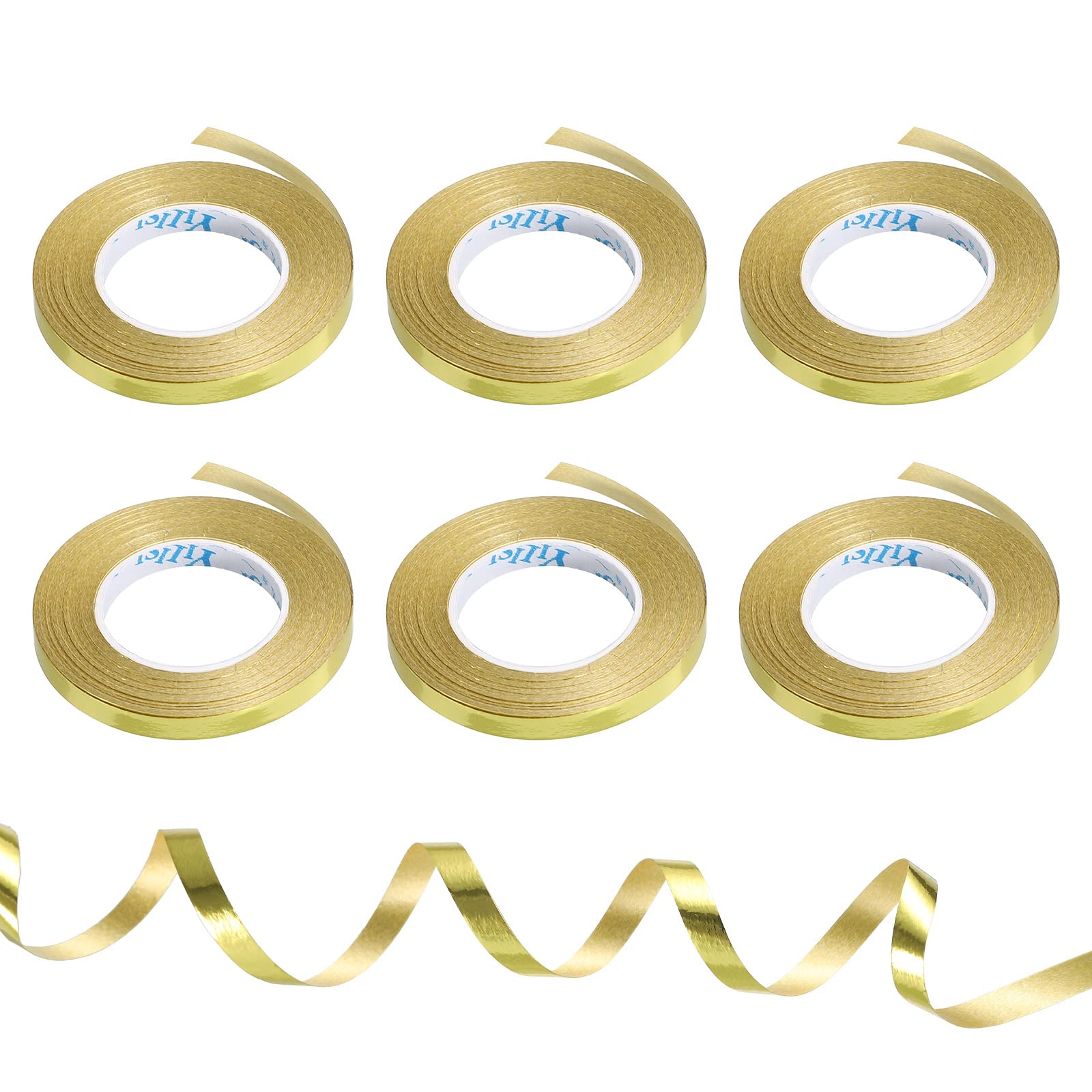 PATIKIL 6pcs Curling Ribbon Crimped Balloon String Shiny Metallic 5mm 10m Iridescent for Party Decoration Gift Wrapping Crafts Gold — image 1