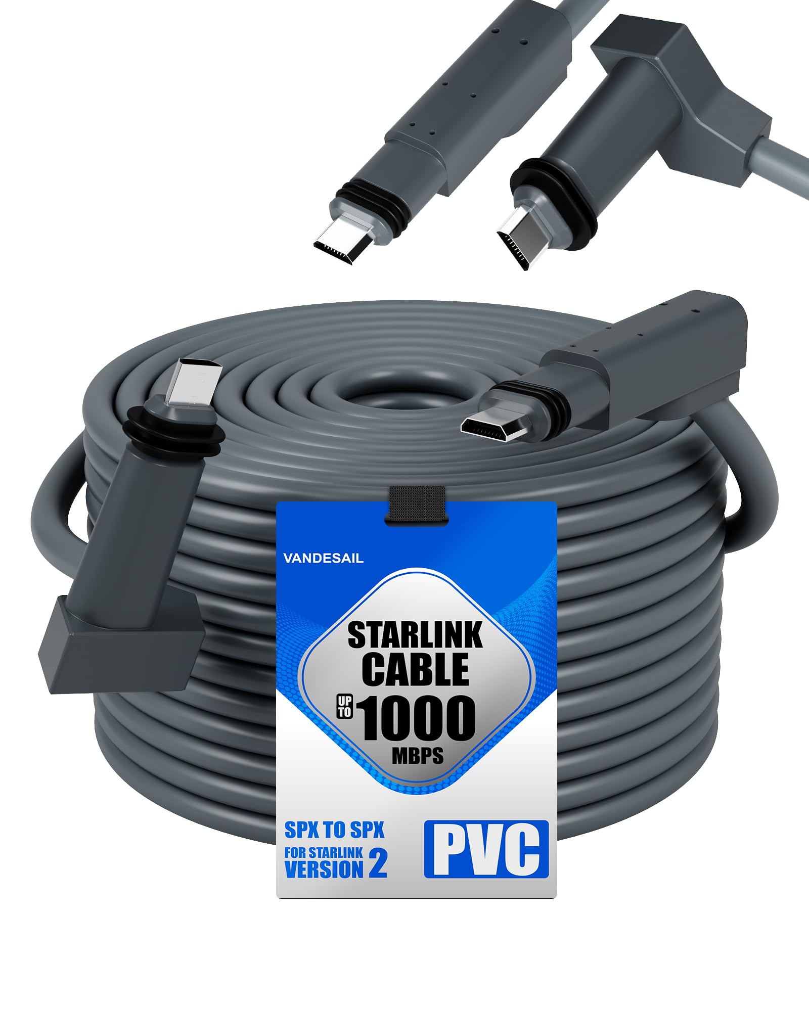 Photo 1 of VANDESAIL for Starlink Rectangular Satellite V2 150 FT Replacement Cable, Compatible Starlink Extension Cable, Waterproof Grey for Starlink Gen 2-150FT(44M)