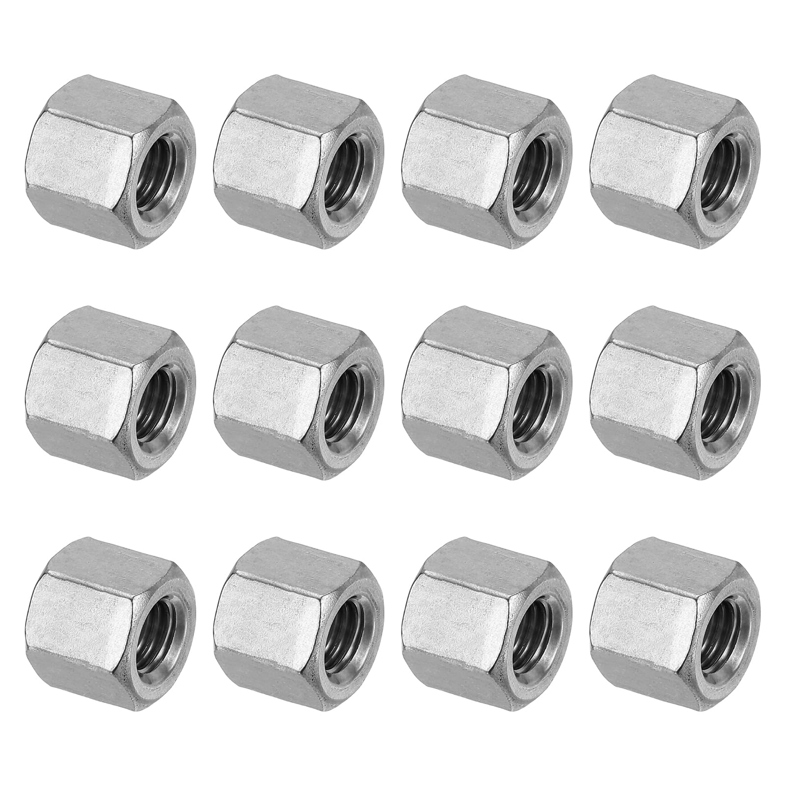 PATIKIL M10 x 1.5-Pitch 304 Stainless Steel Hex Coupling Nuts, 12Pcs 15mm/ 0.6" Length Coarse Fully Threaded Rod Coupling Nut Studding Connector Fasteners, Silver Tone