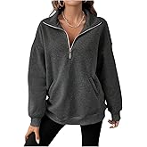 SweatyRocks Women's Plus Size Oversized Sweatshirts Half Zip Up Long Sleeve Pullover Tops with Pockets