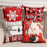 TOYPOPOR Christmas Decorations, Double Sided Throw Pillow Covers 18x18 Inches Set of 4, Christmas Tree, Snowflakes, Merry Christmas, Snowman Reindeer Cushion Case for Farmhouse Home Holiday Decor