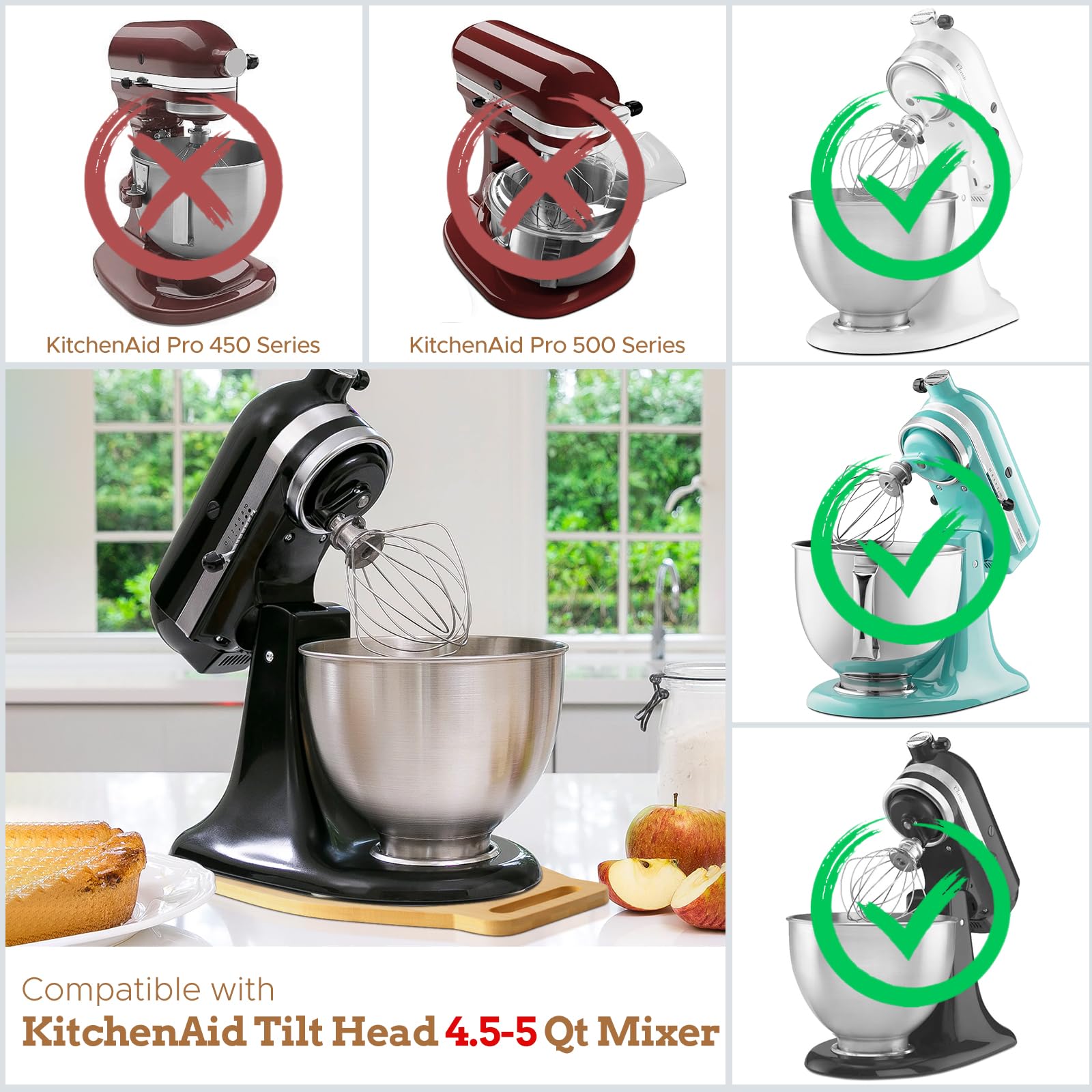 Kitchenaid Bamboo Sliding Mat for 4.5-5 Qt Tilt-Head Stand Mixer, Slider Mat Pad with Handle